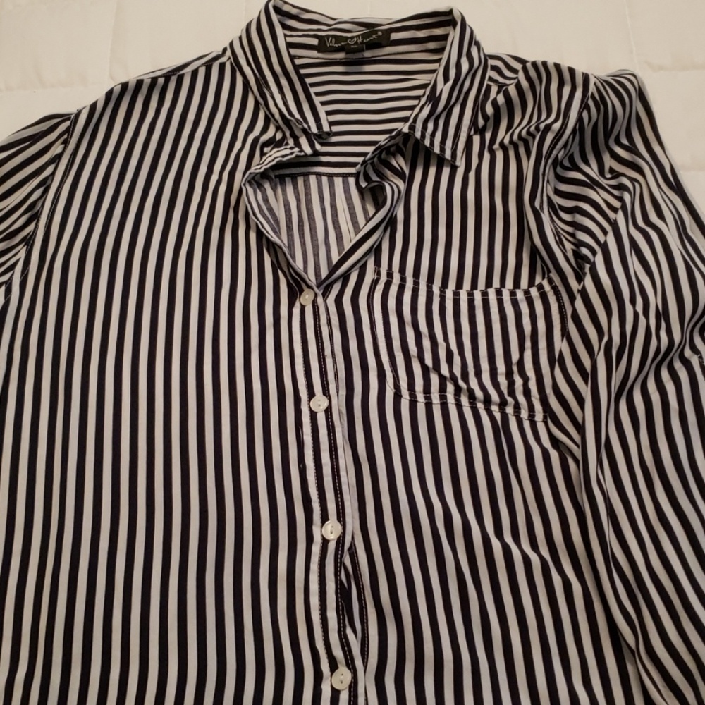 Black and white striped button down